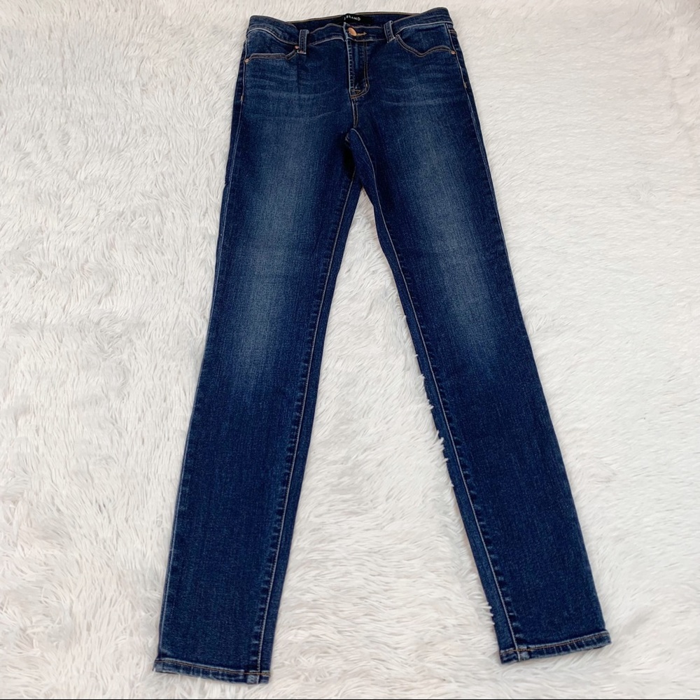 J Brand women size 27 mid rise skinny blue jeans dark wash classic solid